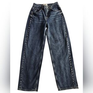 BDG Urban Outfitters W25 Wide Leg Jeans Studded Side Dark Wash 25x31